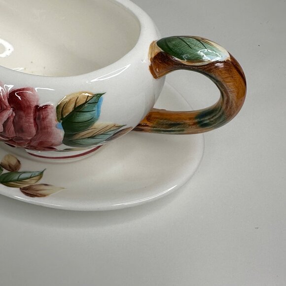 Lefton Americana Rose Pottery Ceramic Gravy Boat With Saucer Rose Floral Design - Picture 7 of 13